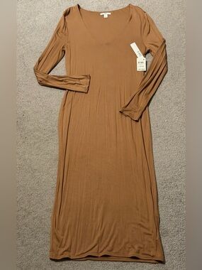 NWT Bar III Long Sleeve Scoop Neck Bodycon Midi Dress - Camel - L
